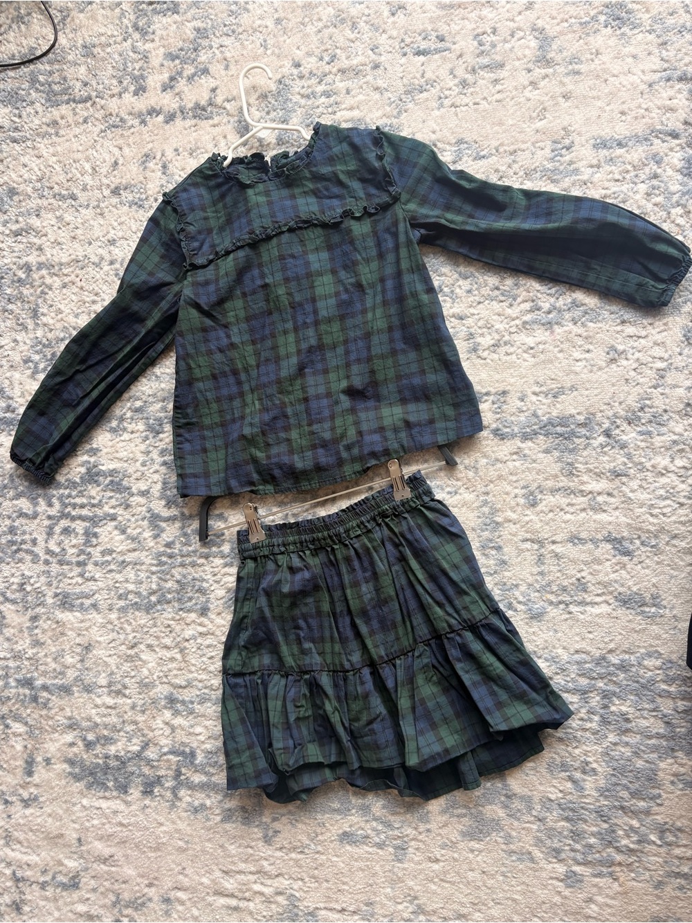 Crewcuts J.Crew Plaid 2-Piece Outfit Set Ruffle Blouse & Tiered Skirt